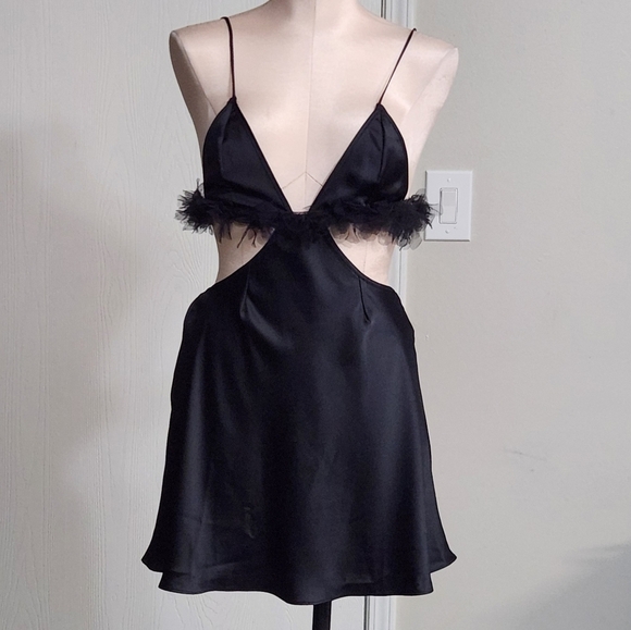 New!For Love And Lemons Satin‎ Cutout Tulle Trim Slip Dress - Picture 7 of 14